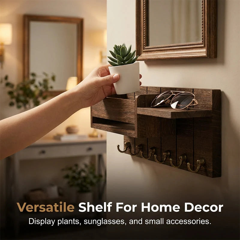 HomeNest – Wooden Entryway Mail & Key Holder