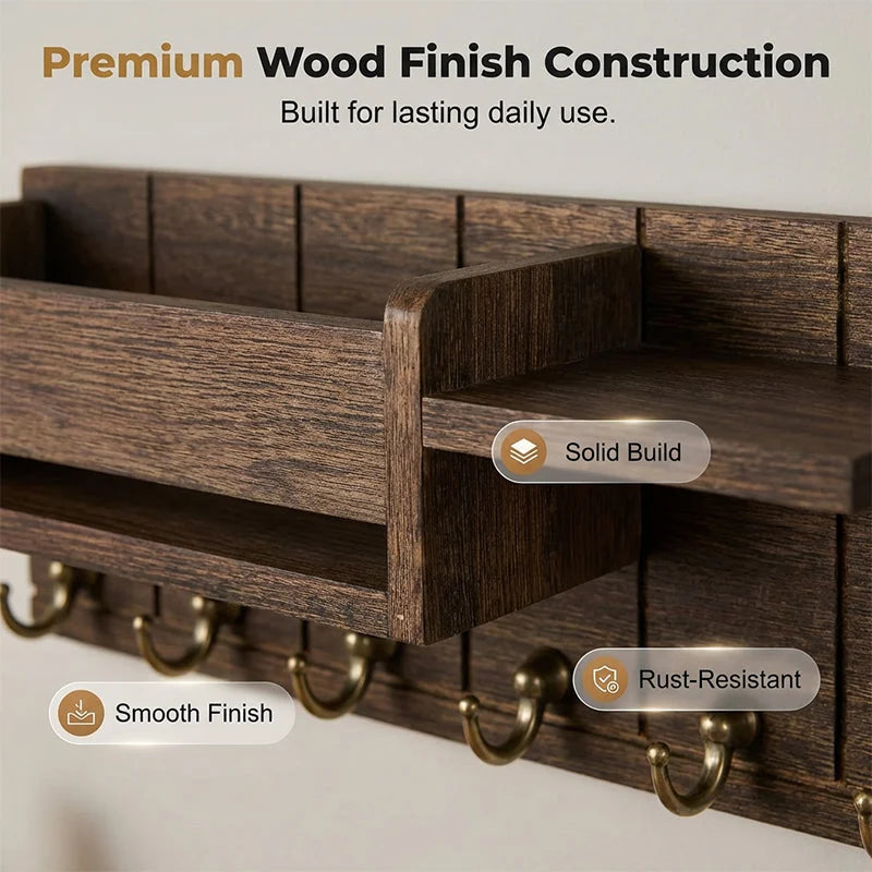 HomeNest – Wooden Entryway Mail & Key Holder