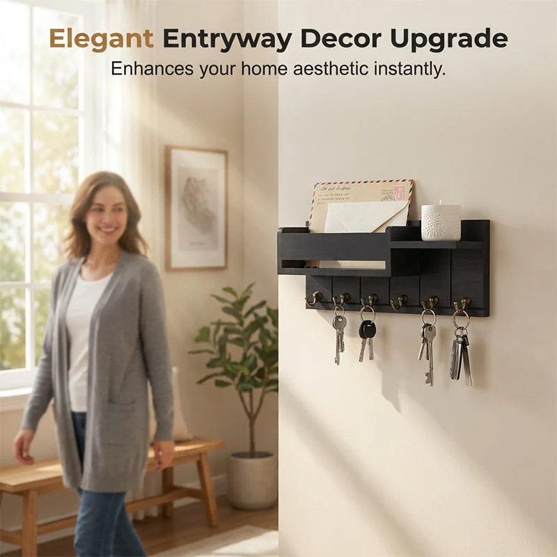 HomeNest – Wooden Entryway Mail & Key Holder