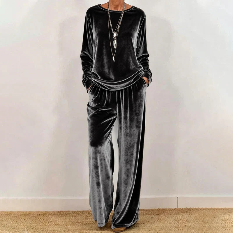 VeloUra – Women’s Velvet Top & Pants 2-Piece Set