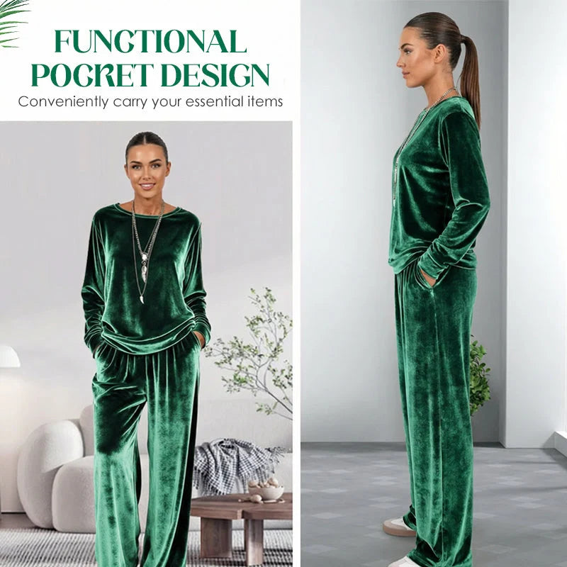 VeloUra – Women’s Velvet Top & Pants 2-Piece Set