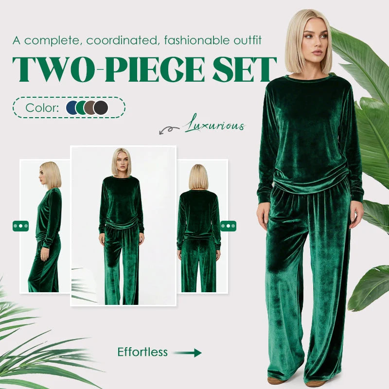 VeloUra – Women’s Velvet Top & Pants 2-Piece Set