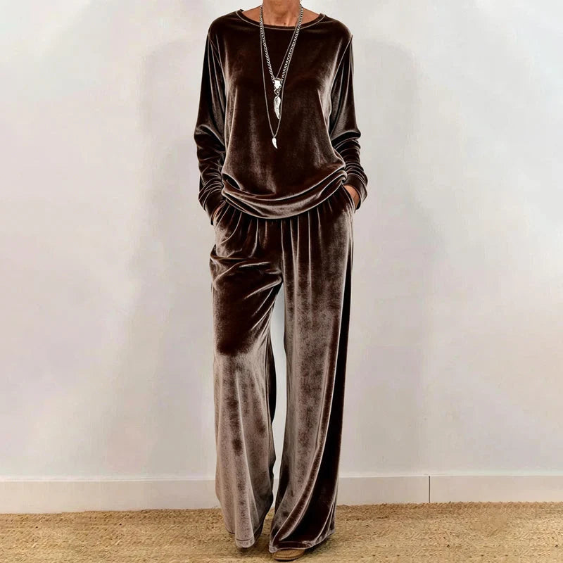 VeloUra – Women’s Velvet Top & Pants 2-Piece Set