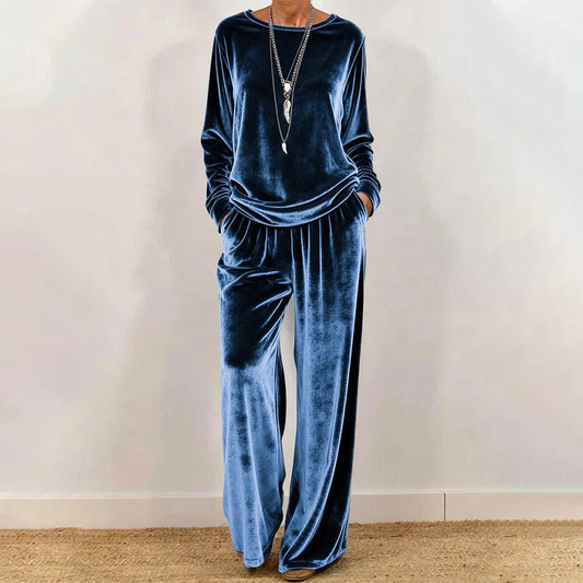VeloUra – Women’s Velvet Top & Pants 2-Piece Set