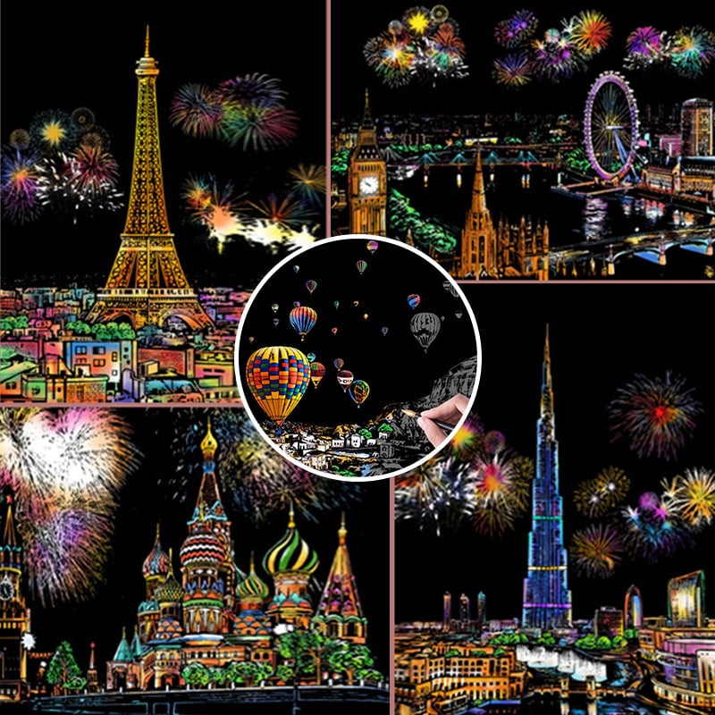 Scratch Art Book For Adults -Colorful City Series