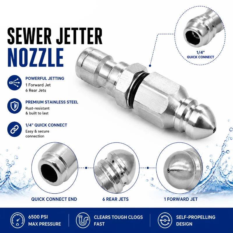 JetCrest – 7-Jet Stainless Steel Sewer Cleaner Nozzle